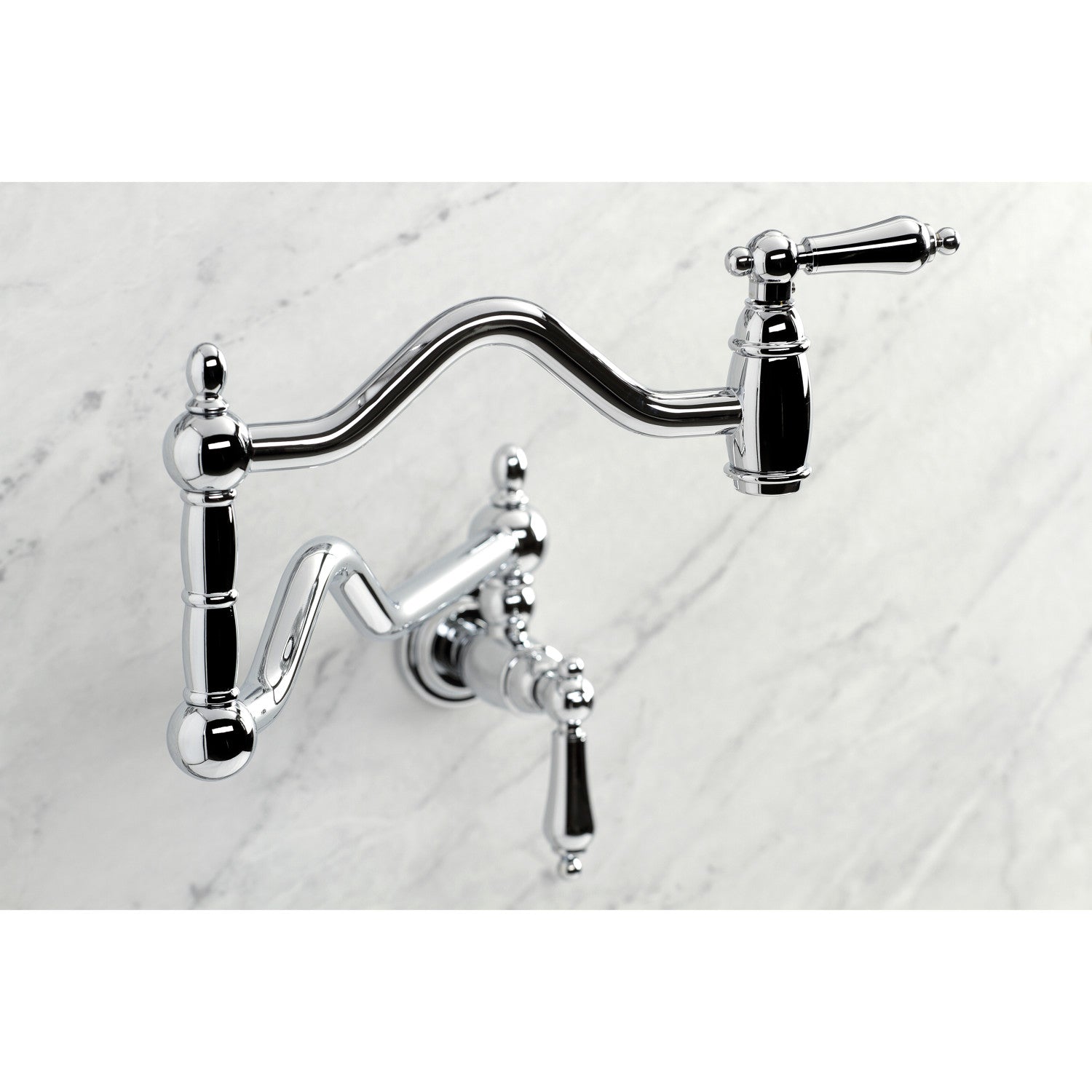 Kingston Heirloom KS2101AL - Heritage Two-Handle 1-Hole Wall Mount Pot Filler Faucet, Polished Chrome — thumbnail 3
